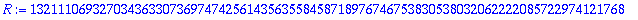 R := 1321110693270343633073697474256143563558458718976746753830538032062222085722974121768